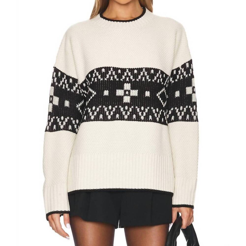 NEW PISTOLA lenni crewneck sweater in oatmeal black fairisle